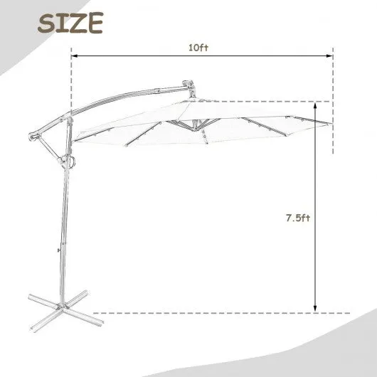 10 ft 360° Rotation Solar Powered LED Patio Offset Umbrella without Weight Base-Tan