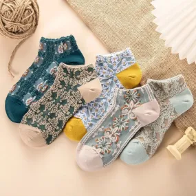 5 Pairs Embroidered Vintage Socks