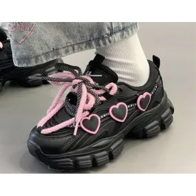 Black Pink Heart Sneakers Shoes Lovercore - Heartzcore