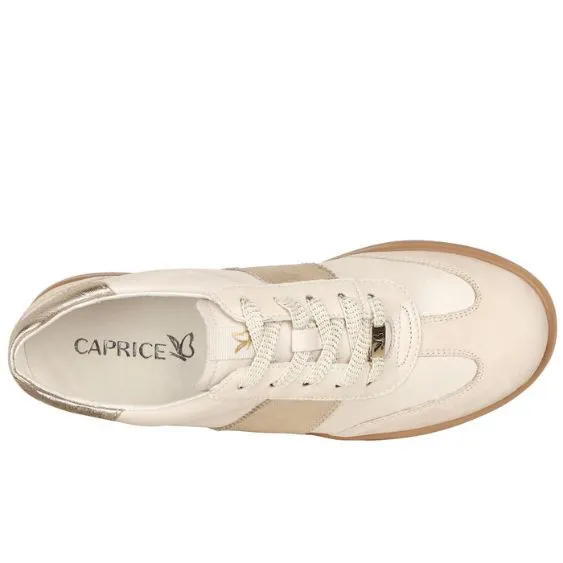 Caprice "23705" Combination Leather Trainer in Snow and Gold