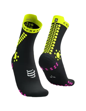 Compressport Unisex's Pro Racing Socks v4.0 Trail - Black/Safe Yellow/Neo Pink