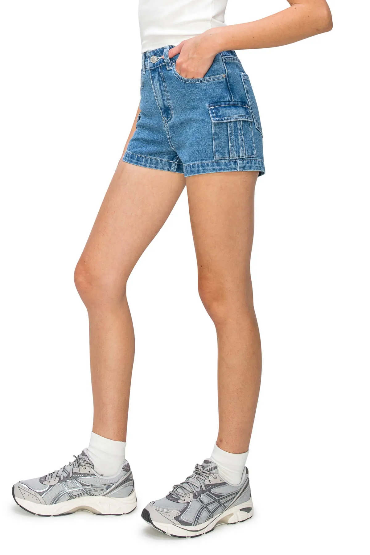 Contrast Stitch Cargo Shorts - Medium Wash