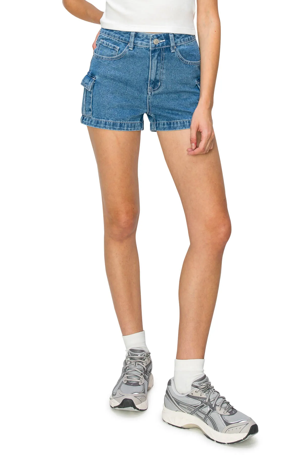 Contrast Stitch Cargo Shorts - Medium Wash