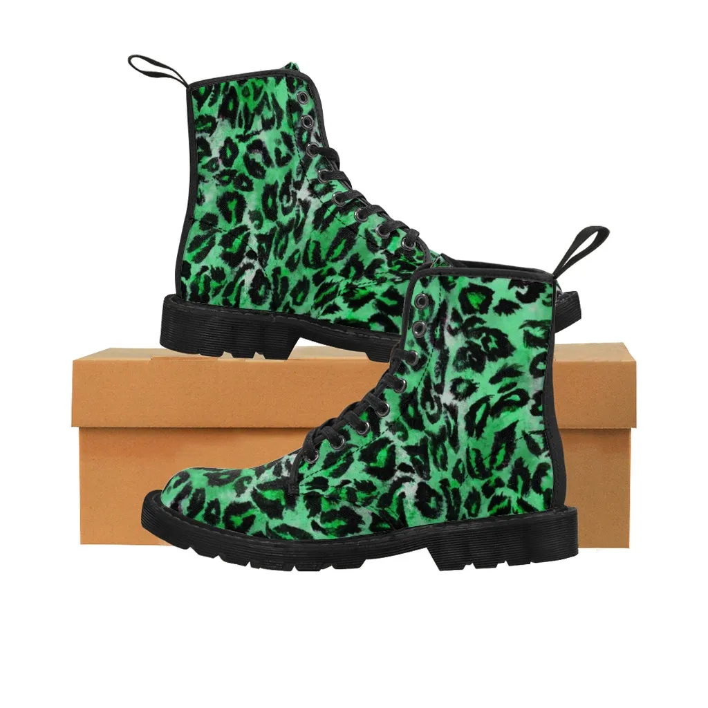 Green Leopard Men's Boots, Leopard Animal Print Best Hiking Winter Boots Laced Up Hikers Shoes For Men