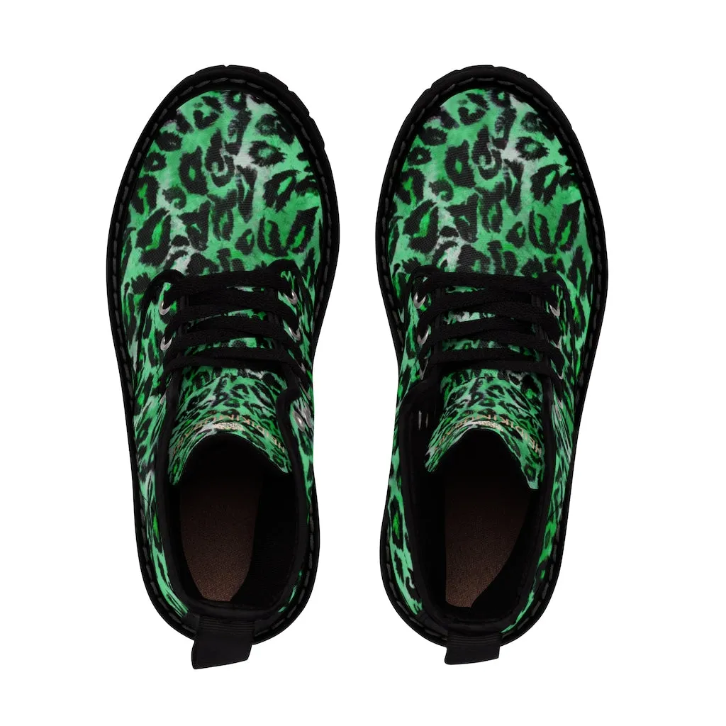 Green Leopard Men's Boots, Leopard Animal Print Best Hiking Winter Boots Laced Up Hikers Shoes For Men