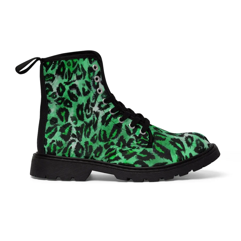 Green Leopard Men's Boots, Leopard Animal Print Best Hiking Winter Boots Laced Up Hikers Shoes For Men