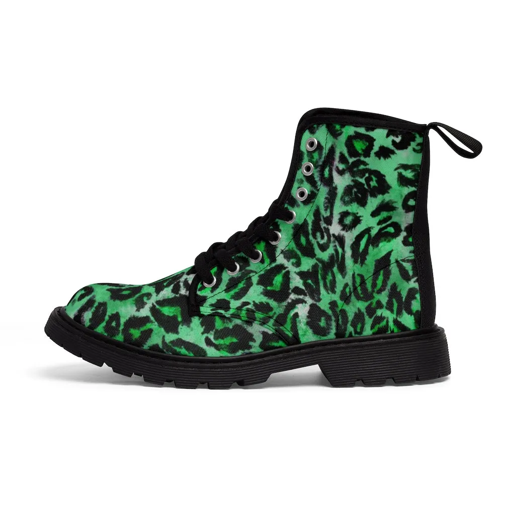 Green Leopard Men's Boots, Leopard Animal Print Best Hiking Winter Boots Laced Up Hikers Shoes For Men