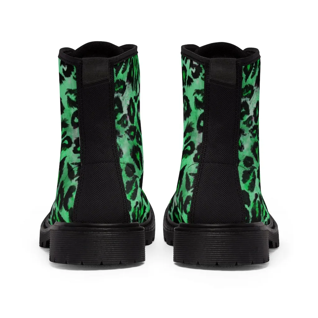 Green Leopard Men's Boots, Leopard Animal Print Best Hiking Winter Boots Laced Up Hikers Shoes For Men