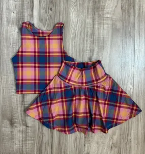 Kid's Two-Piece Matching Tennis Skirt and Tank Set – Fall Plaid Print