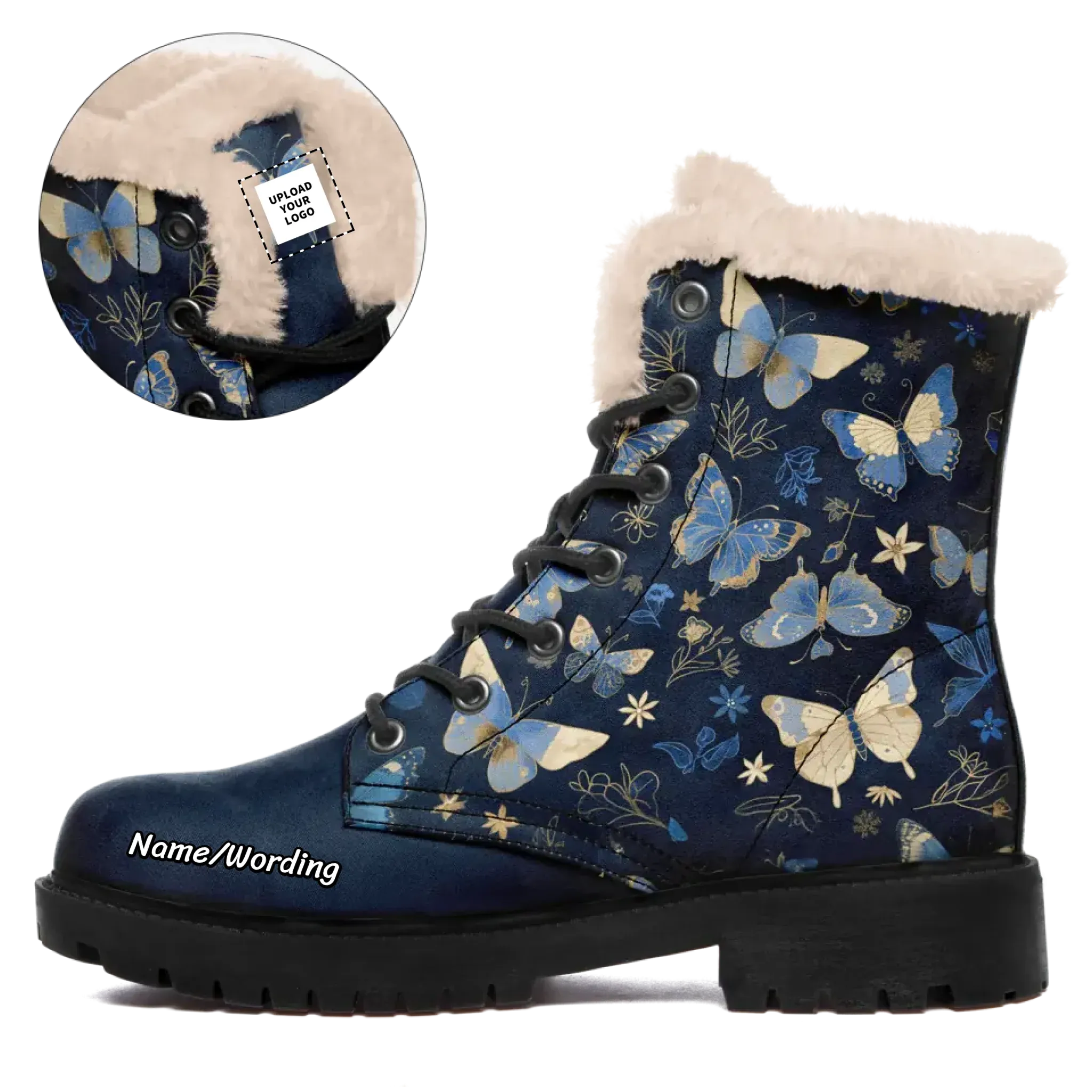 Personalized Butterfly Winter Boots, Custom Cozy and Stylish Ankle Boots for Women