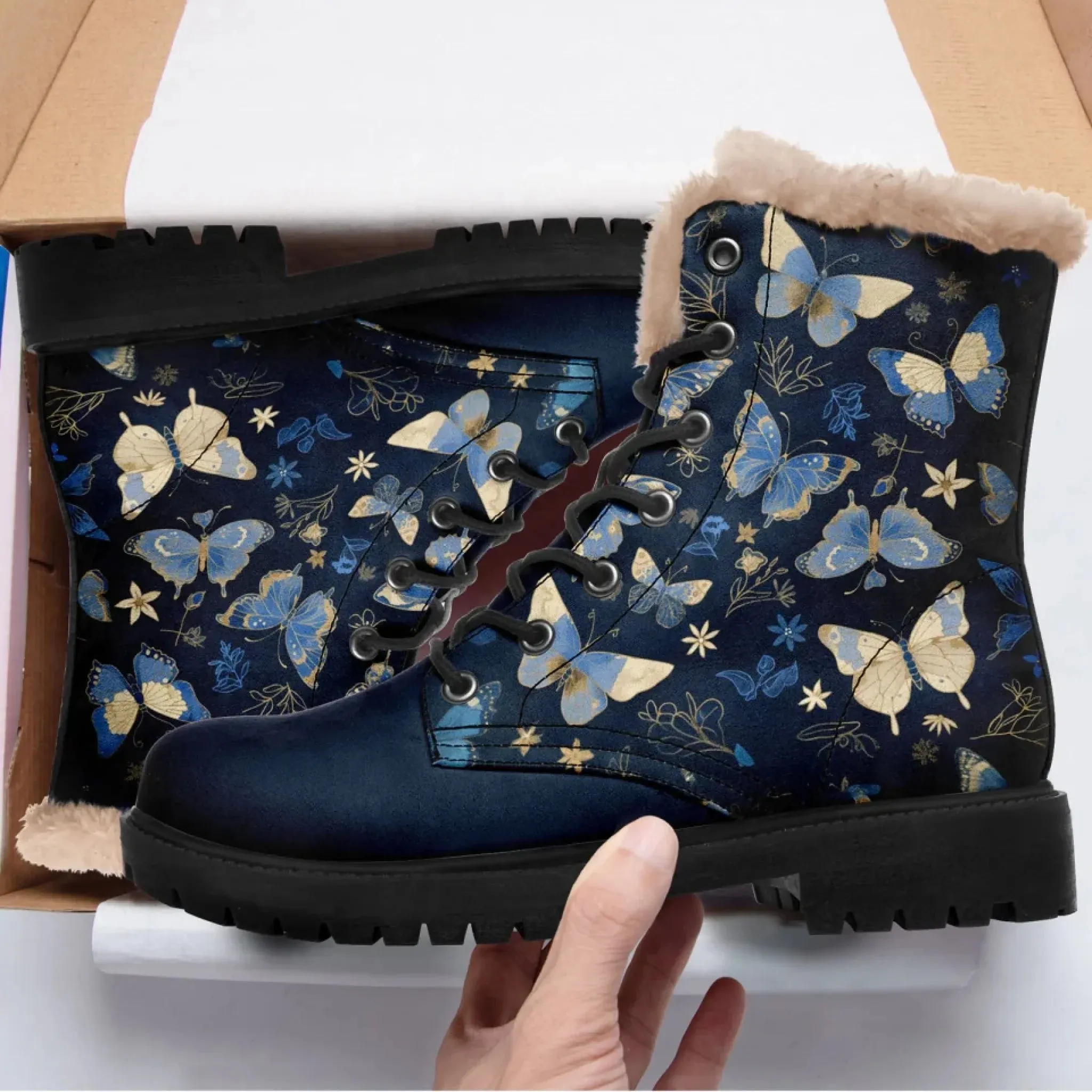 Personalized Butterfly Winter Boots, Custom Cozy and Stylish Ankle Boots for Women