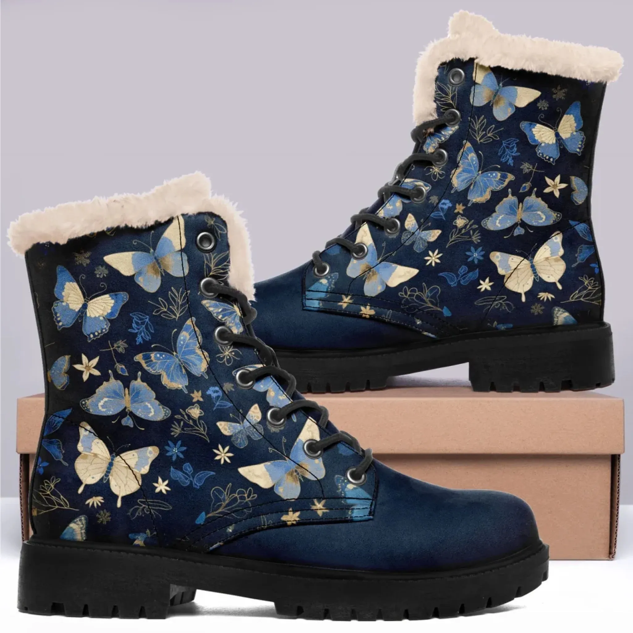 Personalized Butterfly Winter Boots, Custom Cozy and Stylish Ankle Boots for Women