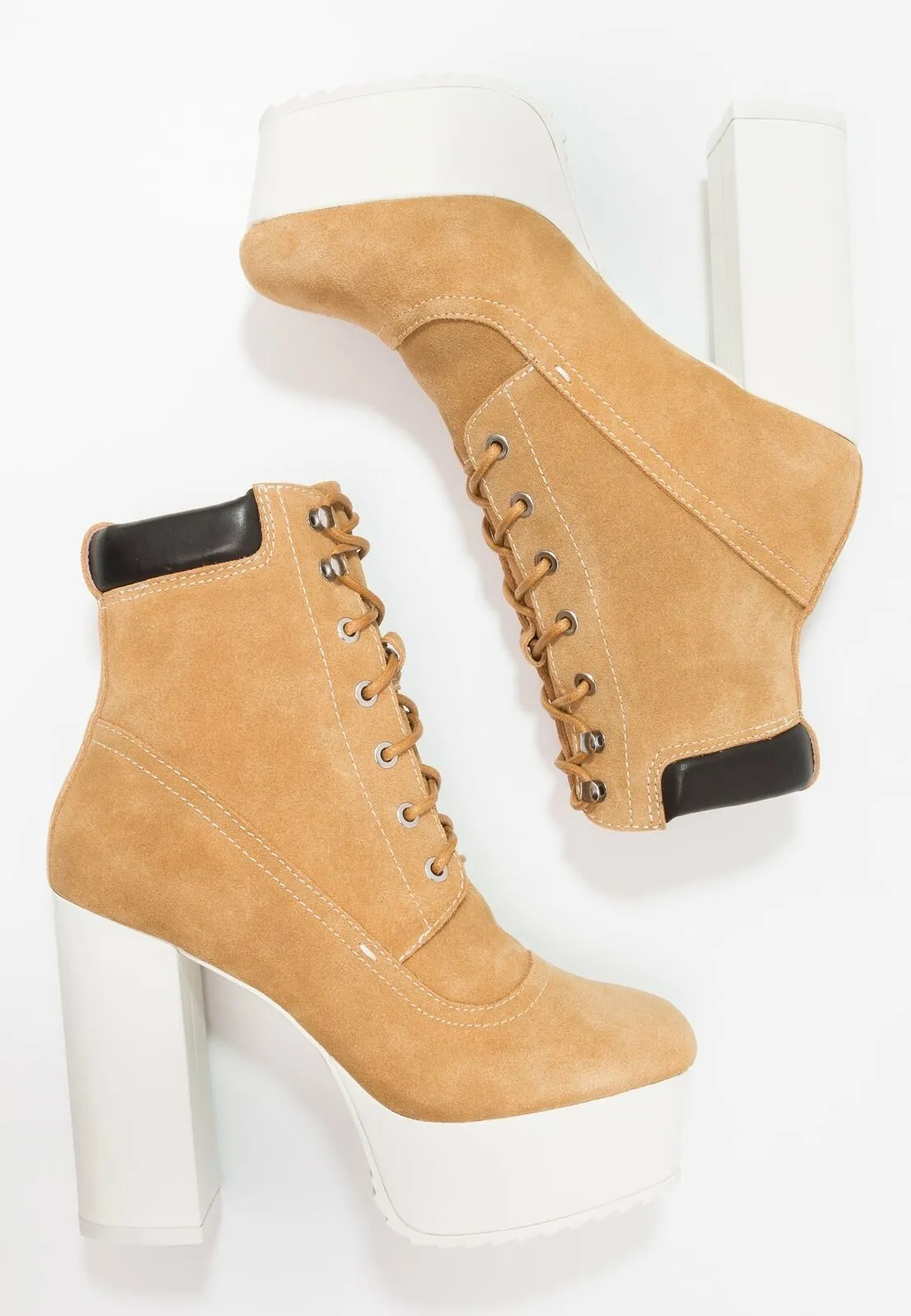Shellys London Evan Tan Suede Lace Up Platform Lug sole Jeffrey Ankle Boots