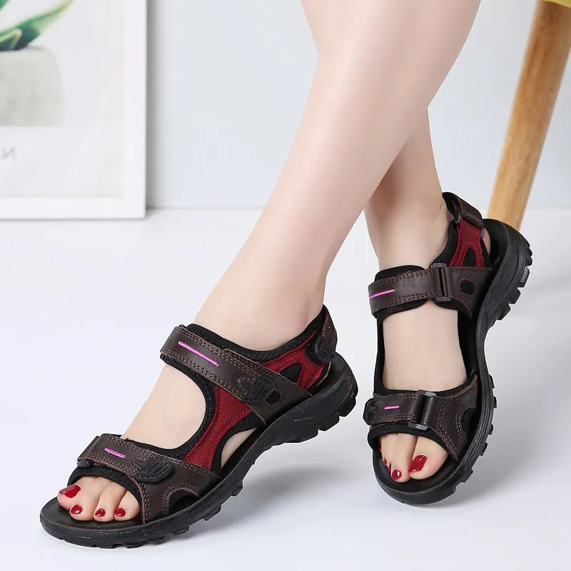 Summer Sandals Genuine Leather Outdoor Hiking Shoes Women Beach Slides Breathable Non-slip Sneakers Woman Female Trekking Shoes