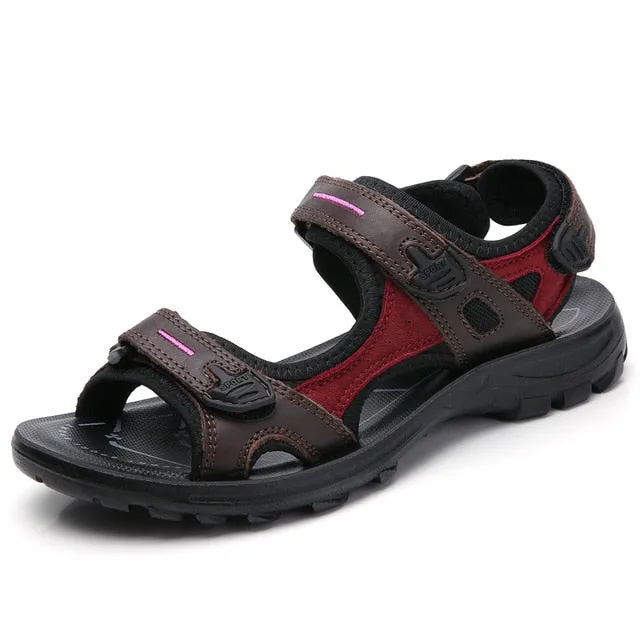 Summer Sandals Genuine Leather Outdoor Hiking Shoes Women Beach Slides Breathable Non-slip Sneakers Woman Female Trekking Shoes