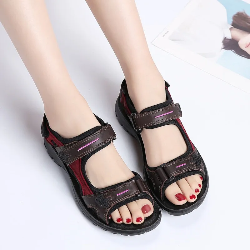 Summer Sandals Genuine Leather Outdoor Hiking Shoes Women Beach Slides Breathable Non-slip Sneakers Woman Female Trekking Shoes