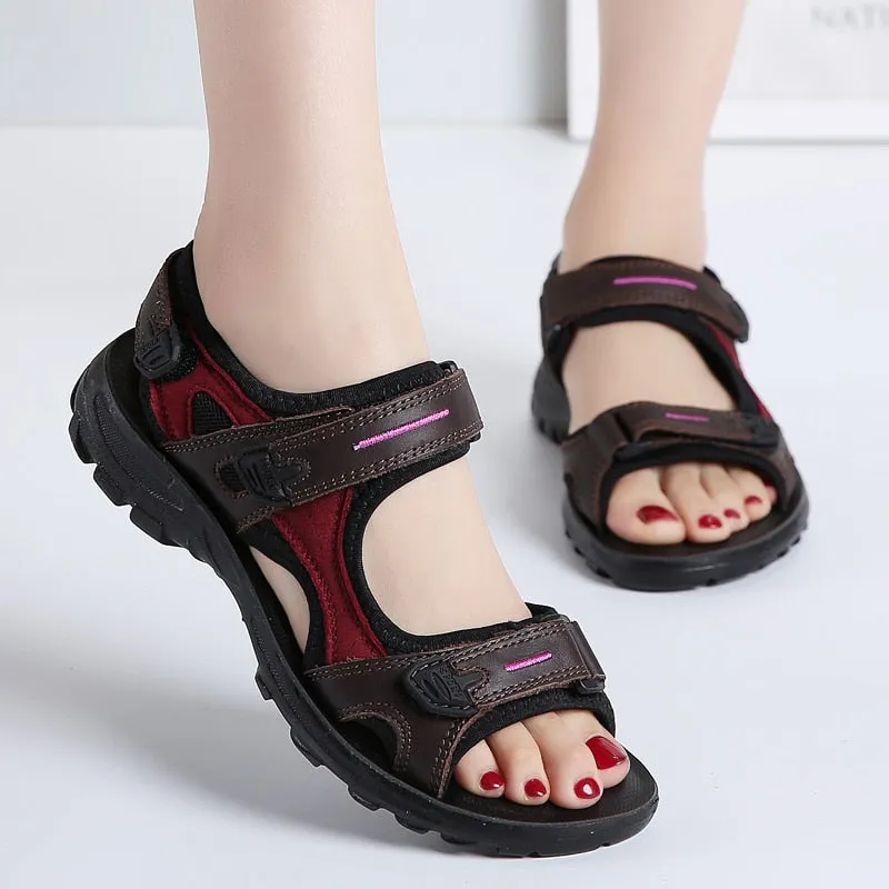 Summer Sandals Genuine Leather Outdoor Hiking Shoes Women Beach Slides Breathable Non-slip Sneakers Woman Female Trekking Shoes