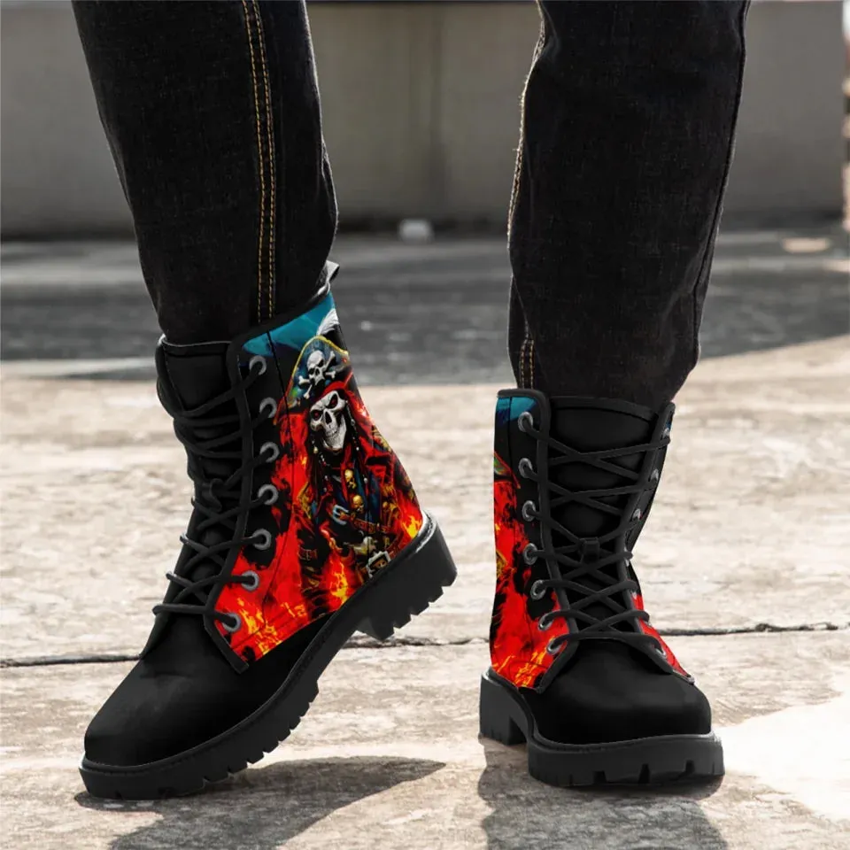 Unique Gift,Personalized High Top Martin Boots, Custom Skull Winter Boots, Skeleton Unisex Boots