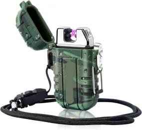 Waterproof Dual Arc USB Rechargeable Windproof Electric Lighter for Camping, Hiking, and Survival Gear