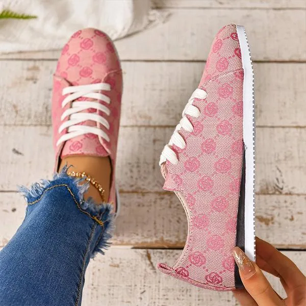 Women's Casual Round Toe Lace-Up Flat Sneakers 04376214S