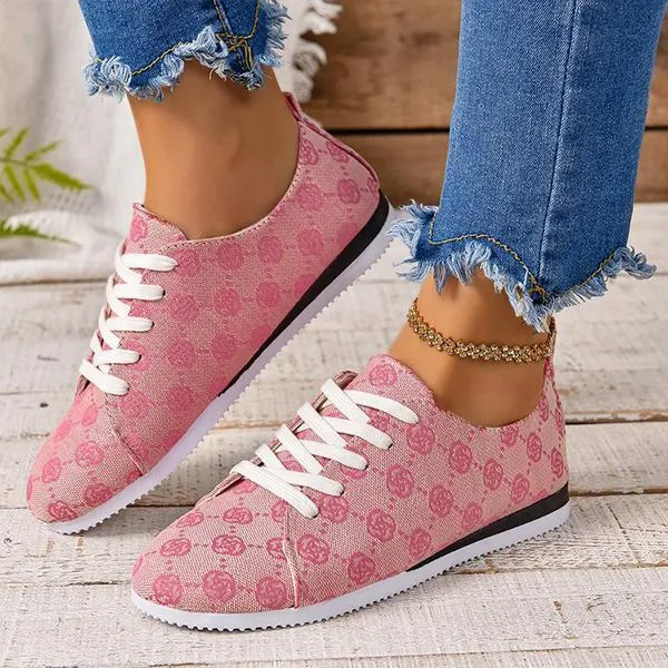 Women's Casual Round Toe Lace-Up Flat Sneakers 04376214S