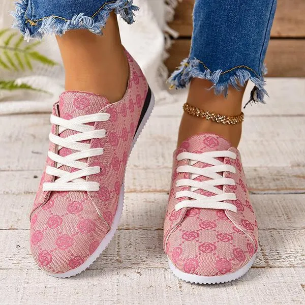 Women's Casual Round Toe Lace-Up Flat Sneakers 04376214S