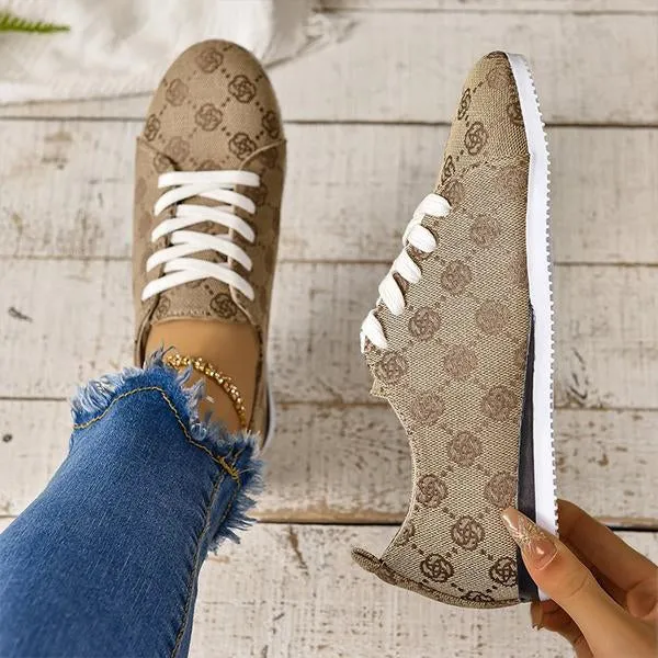 Women's Casual Round Toe Lace-Up Flat Sneakers 04376214S