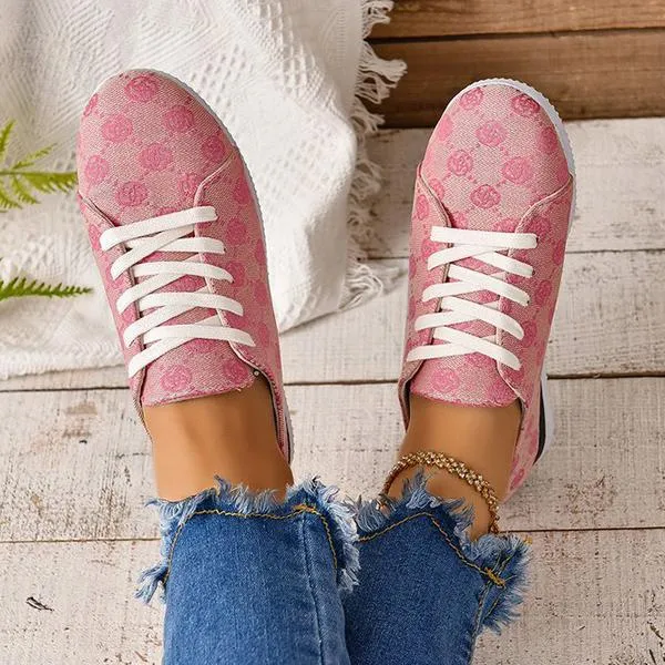 Women's Casual Round Toe Lace-Up Flat Sneakers 04376214S